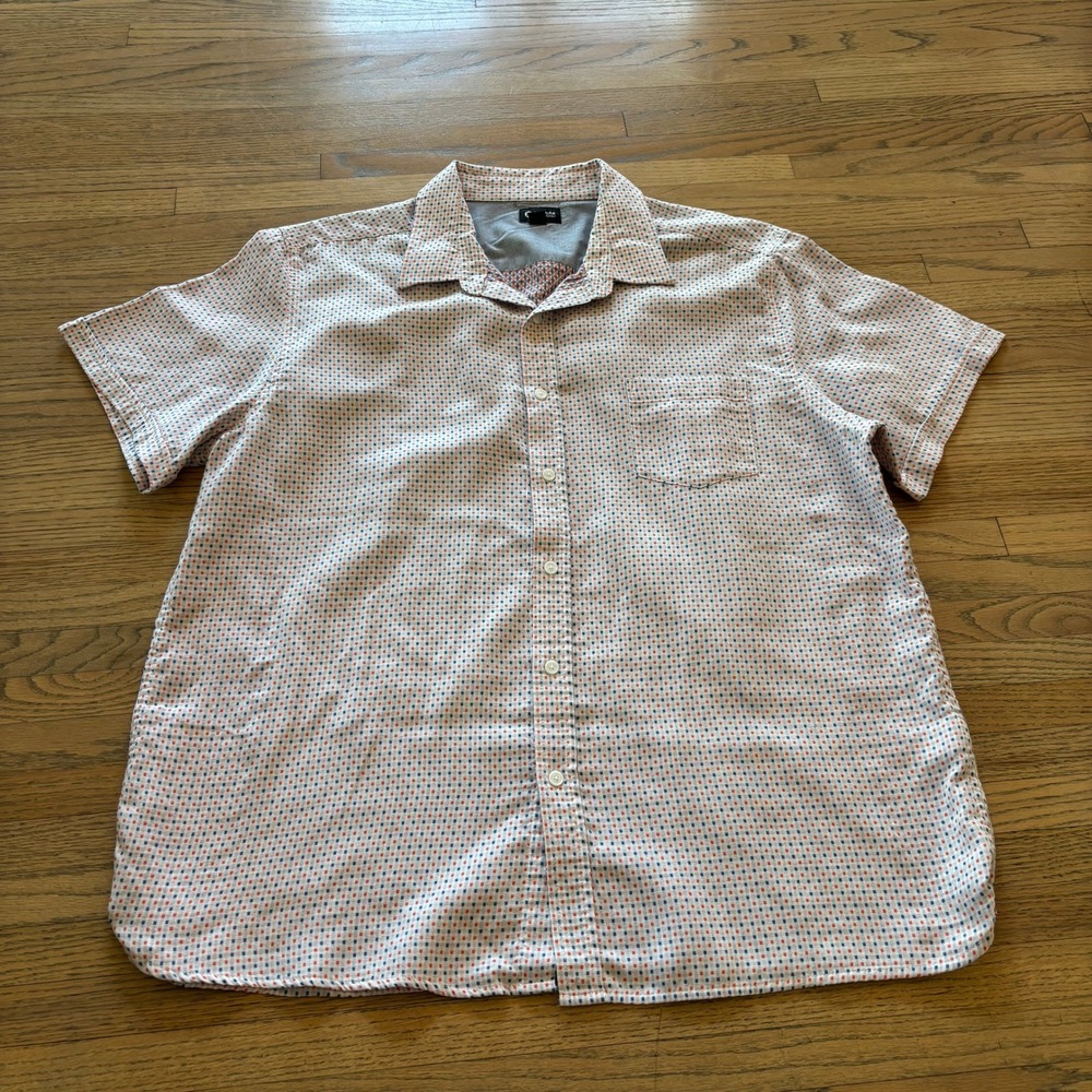 Haggar Mens XXL Short Sleeve Button Down Shirt Geometric Print Blue Orange White